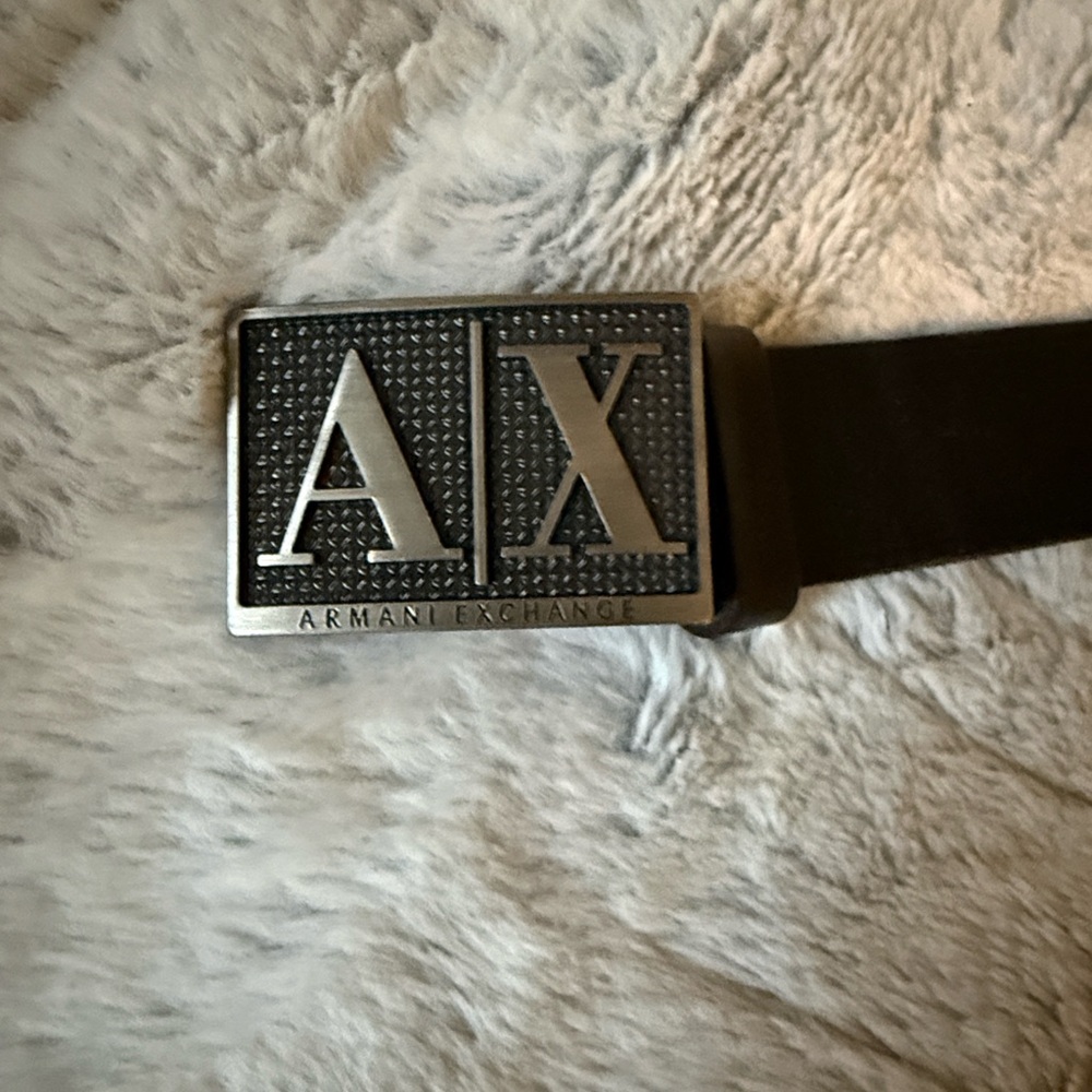 Armani Exchange Black Belt with Silver Buckle